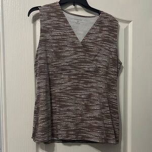 Croft & Barrow Brown and White V-Neck Blouse